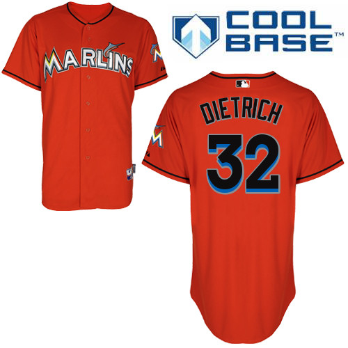 Derek Dietrich #32 MLB Jersey-Miami Marlins Men's Authentic Alternate 1 Orange Cool Base Baseball Jersey